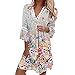 Femmes Robes d'été pour 2022 Style Ethnique Robe Dentelle Garniture col en V Robe Trois Quarts Manches balançoire Robe bohème Mini Robe