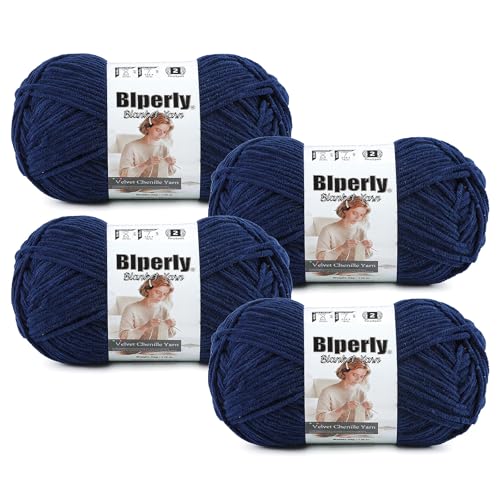 Image of Skinny Chenille Yarn for Crocheting, #2 Blue Thin Baby Blanket Plush Yarn | 4 Pack of 158 Yds, 1.7 Oz Sport Fingering Weight Fine Yarn, Soft Fluffy Velvet Yarn for Crochet knitting Blankets, Amigurumi