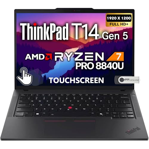 Lenovo ThinkPad T14 Gen 5 Touchscreen AI Business Laptop 14 FHD+ Display AMD Ryzen 7 PRO 8840U 16GB DDR5 RAM 512GB SSD Fingerprint Backlit Keyboard WiFi 6E RJ-45 IR Webcam Windows 11 Pro