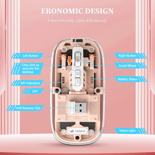 Image of Veout Wireless Bluetooth Mouse, Portable Silent Click Rechargeable Mouse with USB Receiver, 3-Level DPI, Compatible with Laptop, PC, Mac, Tablet, Phone