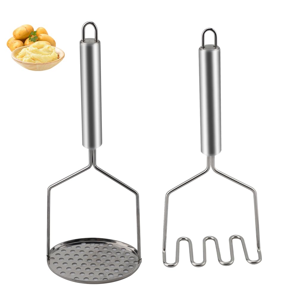 2 Aplastador De Patatas, machacador de patatas，aplasta patatas，de acero inoxidable, diseño manual, adecuado para puré de patatas y legumbres