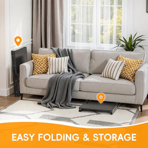 Image of Folding TV Tray Table, 28.8 inch Tall C-Shaped Side Table for Couch and Bed, Slide Under Sofa Side Desk with Storage Bag - Sturdy Metal Frame Tray for Living Room, Bedroom, Home & Office (Black)