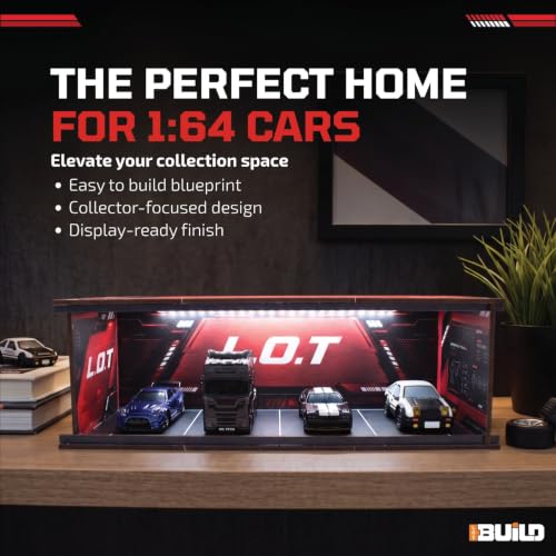 Image of Garage for 1:64 Cars, Toy Car Garage, Diorama & Storage Playset, Parking Garage for Die-Cast & 1:64 Mini RC Cars, DIY Building Kit, Car Display Set (Red)