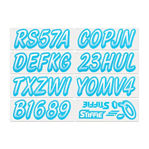 Image of STIFFIE Whipline White /Sky Blue 3 inch Boat & PWC Registration Decals • Numbers Letters Stickers
