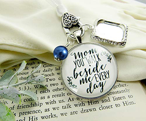 Wedding Bouquet Photo Charm Mom You Walk Beside Me Every Day White Bridal