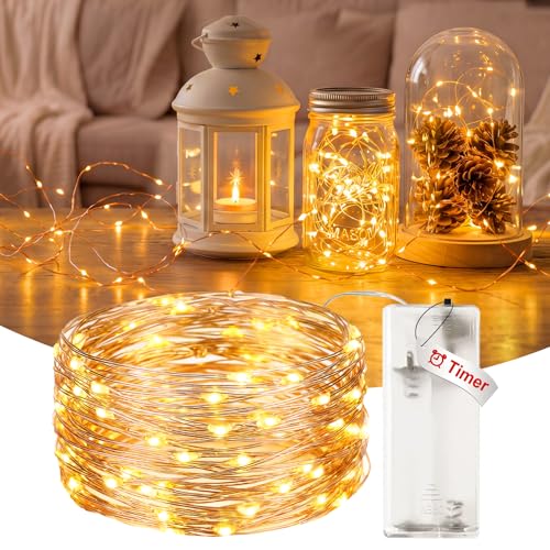 litogo Fairy Lights Battery Operated with Timer 3M 30 LED Indoor String Lights Copper Wire Small Christmas Lights Waterproof for Bedroom Party Wedding Xmas Decorations Warm White