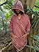 Handmade EUROKA Mens Hooded Khadi Cotton Vegan Poncho with hood Red Beige ethnic block printed patterns gypsy festival ceremony ritual tribal AJJAYA