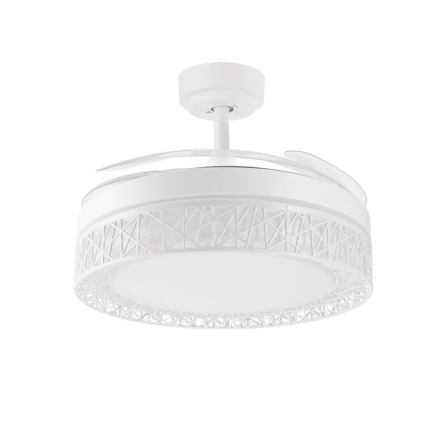 M mimotec - Ventilatore a Soffitto Led Bianco Aqua 66W con luce, telecomando, basso consumo energetico, motore DC 30W+Luce LED 36W, 6 velocità, silenzioso, 4 Pale sganciabili, estate-inverno, timer