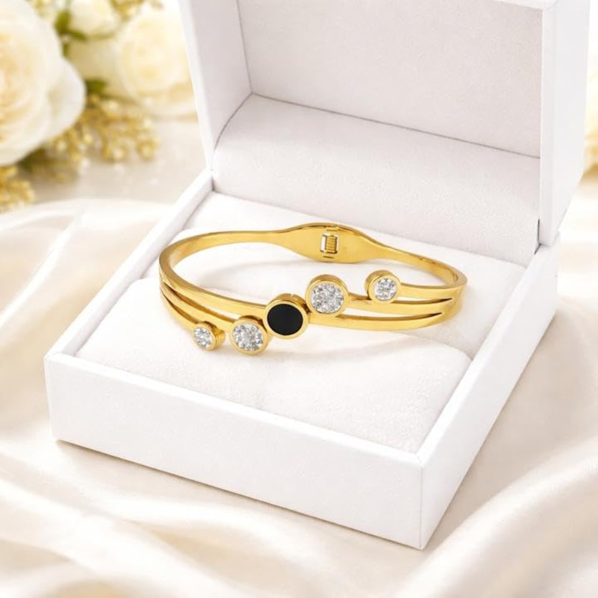 Women's Anti-Tarnish Toned Crystal Screw Bracelet