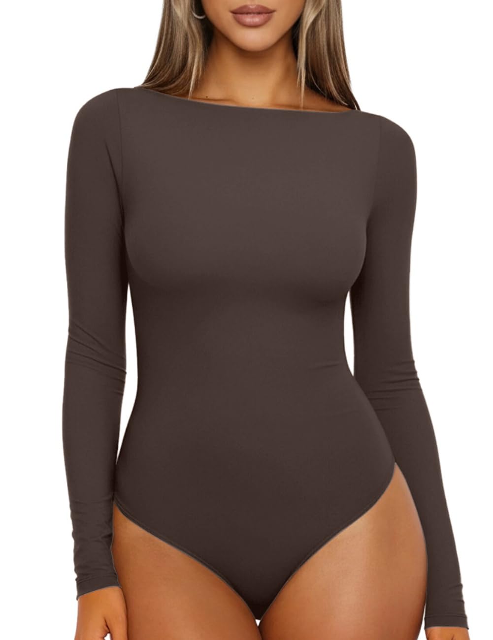 Women's Long-Sleeved Boat-Neck Bodysuit, Basic Elegant Bodysuit, Bodysuit, Casual, Jumpsuit, Tops, Solid Colour, Blouses, Blouses, Blouses, Autunno Shaper, Comfortable for Every Day-image-27