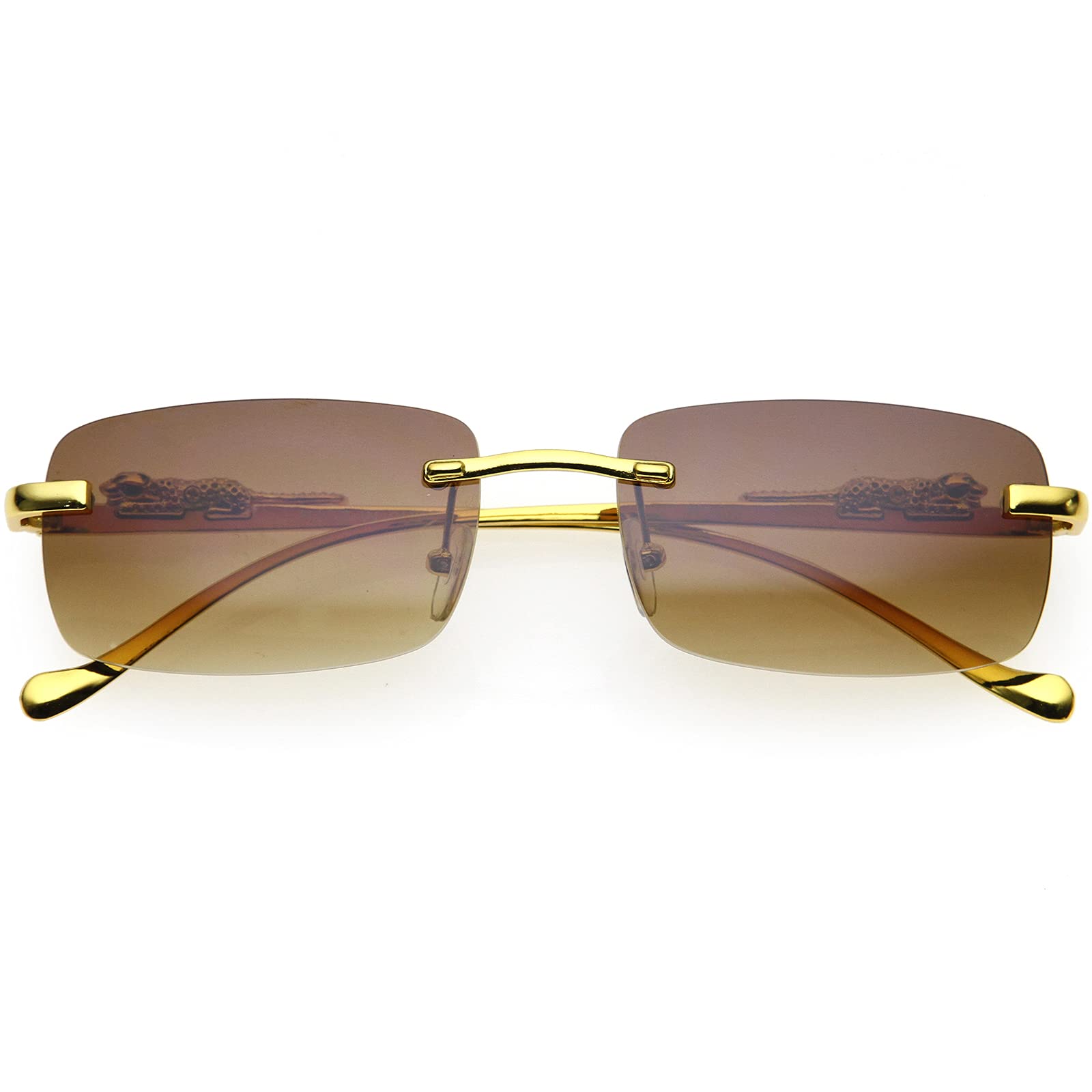 Amazon.com: zeroUV Luxe Jaguar Metal Plated Temple Rimless Vintage 