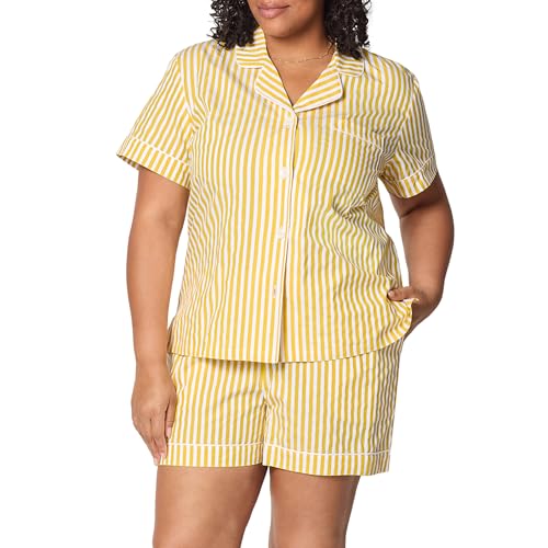 Image of Bed Head PJs Women's Short Sleeve Woven Cotton Sateen Shorty Pajama Set - Organic, Soft, Lightweight, Classic Fit Sleepwear