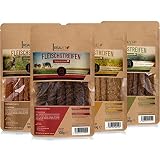 REAVET Premium Fleischstreifen Monoprotein 4er Set (4 x 100g) – Hunde Leckerlis mit Colostrum, getreidefrei & zuckerfrei I Leckerli Hund, Hundesnack, Hundefutter trocken fürs Hundetraining