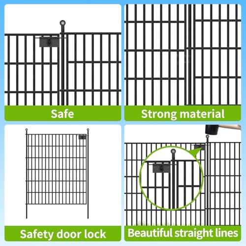 Image of 15 Panels No Dig Garden Fence with Gate, 32 in(H) X36.3 ft(L) Metal Fence Panels, Thickened Rustproof Garden Fencing, Animal Barrier Fence for Dogs, Rabbits, and Patio