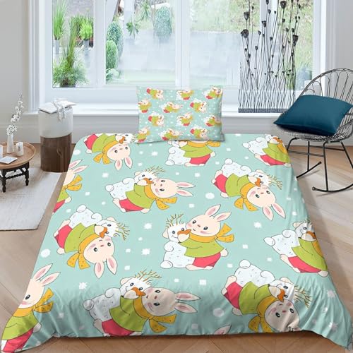 Housse de couette imprimé flocons de neige microfibre toucher doux lit simple - 2