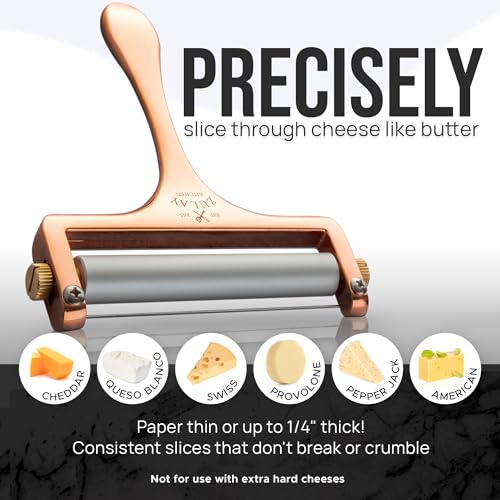Image of Zulay Adjustable Cheese Slicer - Wire Slicer for Mozzarella, Cheddar, Gouda - Heavy Duty With 2 Extra Wires (Rose Gold)