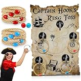 Leitee 19 Pcs Hook Ring Toss Game Pirate Party Toss Game with Dice Rope Rings Foam Tapes for Outdoor Yard Sport Party Accessories