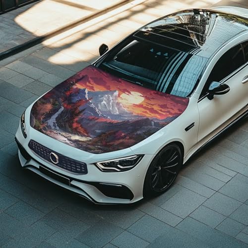 Image of Car Hood Cover Protector Car Hood Flag Mountain Waterproof Sun-Proof Stretchable Automotive Exterior Accessories