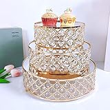Gdrasuya10 3 Piece Crystal Gold Cake Stand Set, Elegant Round Dessert Display Stands Cupcake Stand w