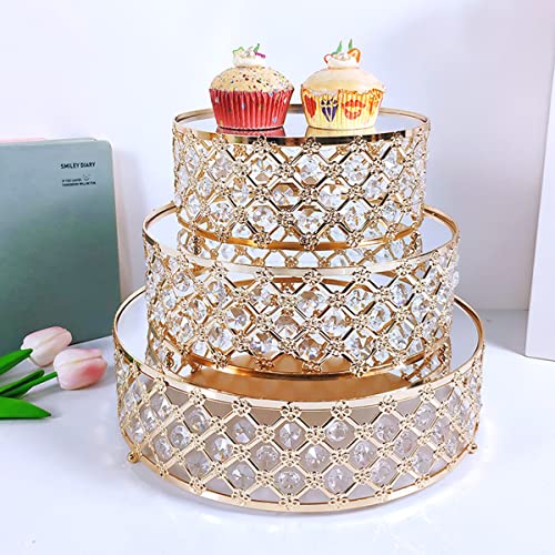Gdrasuya10 3 Piece Crystal Gold Cake Stand Set, Elegant Round Dessert Display Stands Cupcake Stand With Mirror Plate For Parties Birthday Present Gift 8/10/12 Inch #TOP23