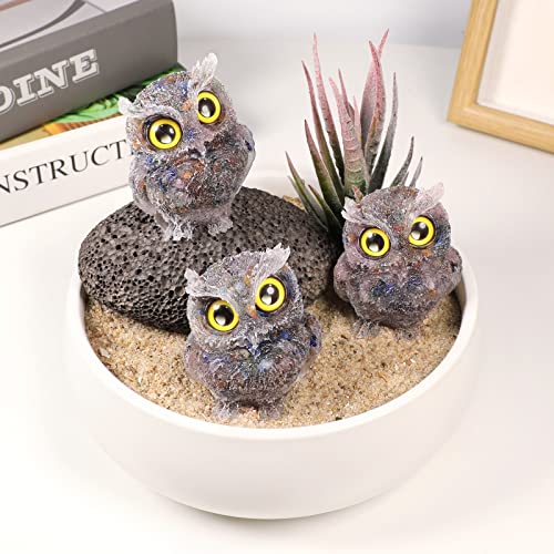 KYEYGWO Colourful Cute Crystal Owl Figure Ornaments Decorative Resin Bird Statues for Home Office Table Mini Stone Animal Sculpture Talisman Micro Landscape - Image 4