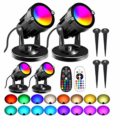 AGDJASA RGBW 8W LED Spotlight with Remote 16 Color Changing Landscape Lighting for Outdoor Indoor 120V Plug-in & 6FT Cord Spotlight Flag Light for Garden Tree (4)