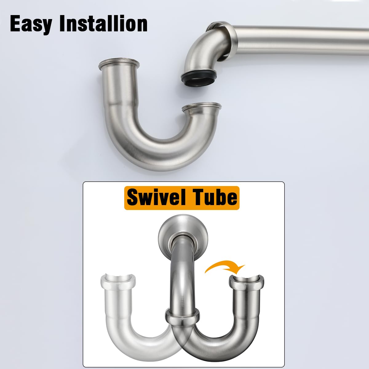 RANDOM RD83555BN-L - Trampa para fregadero de baño en forma de U de 1-1/4 pulgadas con tubo de extensión de junta deslizante, botella de drenaje de residuos de altura ajustable, kit de trampa en P