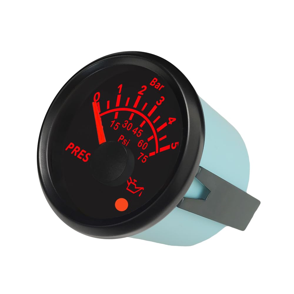 ELING 52 mm Öldruckmessgerät 0–5 bar 0–75 psi 0–10 bar 0–145 psi mit 8 Farben Hintergrundbeleuchtung und Lichtalarm für Gabelstapler Traktoren Bagger