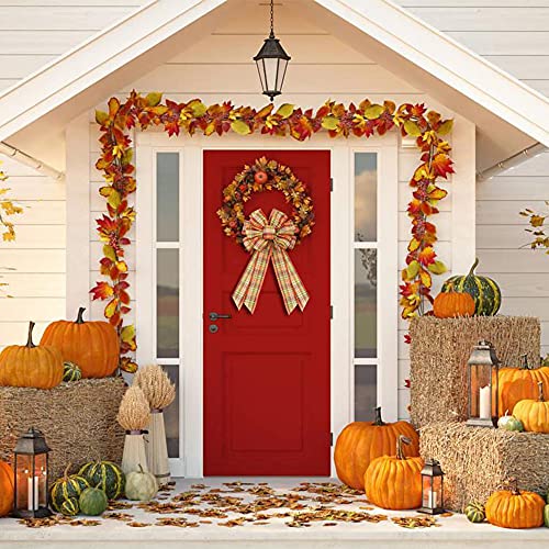 Large Fall Wreath Bows Thanksgiving Fall Bows Orange Buffalo Burlap Bows For Wreaths, Fall Ribbon Bows Tree Topper Bows For Thanksgiving Home Indoor Outdoor Decoration Wreath Ornament Supplies #TOP4