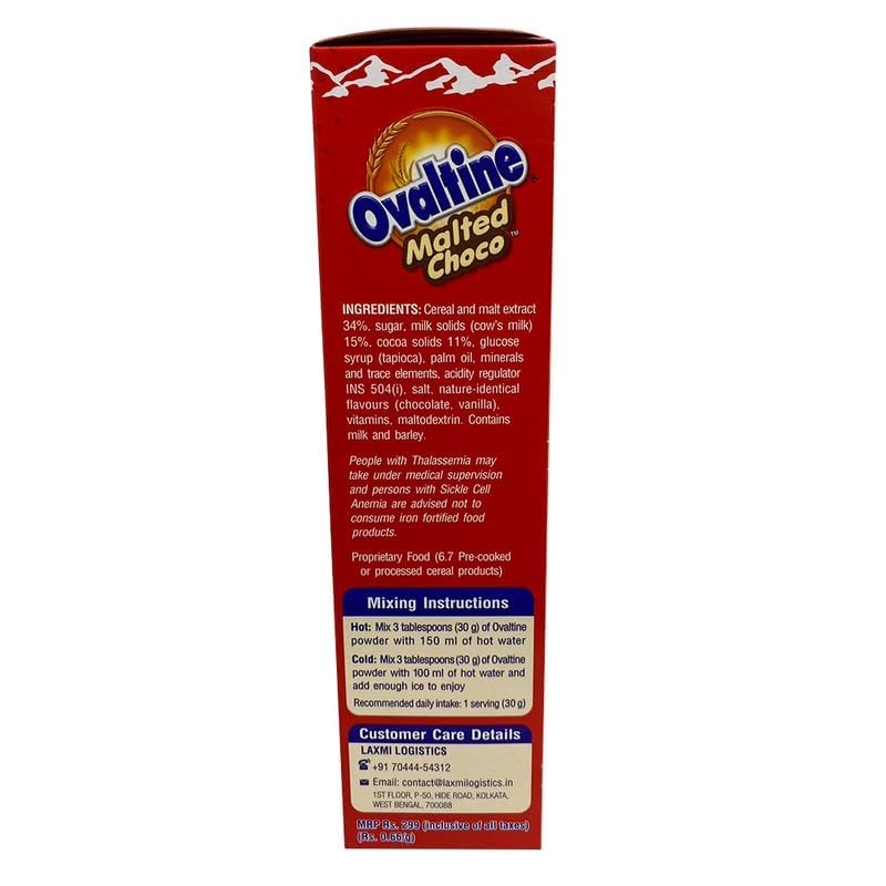 Image of OVALTINE Malted Health Drink Chocolate Flavour Powder, Nutrition Drink Powder, Rich Malt & Cocoa Taste, Tasty Milk Mix Drink, Daily Energy & Growth Beverage for Kids & Adults, 450g (Pack of 1)