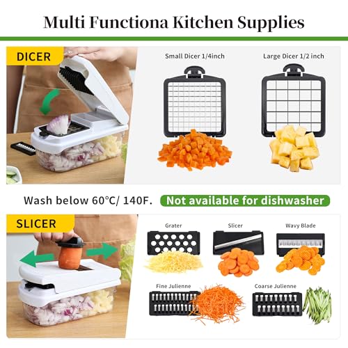 18-in-1 Vegetable Chopper Mandoline Slicer for Kitchen, Food Chopper with Container, Veggie Cutter, Onion Mincer Tomato Dicer, Fruit Slicer Spiralizer, Cheese Grater, Kitchen Gadgets House Essentials - Image 6