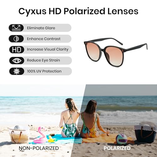 Image of Cyxus Oversized Cat Eye Sunglasses for Women Polarized Lens UV Protection for Beach Music Festivals Shopping 1902