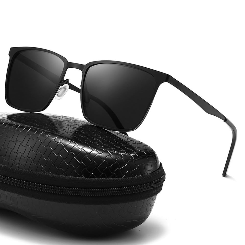 Occhiali da sole retrò classici con montatura quadrata grande, neri, da donna e da uomo, con protezione UV400.