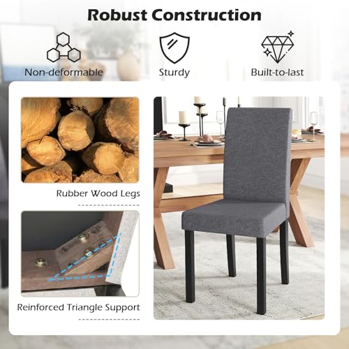 Image of COSTWAY Fabric Armless Dining Chairs Set of 4, Upholstered Kitchen Side Chair w /Rubber Wood Legs, Padded Seat & High Backrest, Mid-Century Modern Accent Chairs for Living Room Restaurant (Dark Gray)