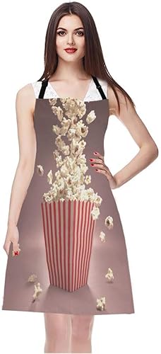 Miniatura 6 de WONDERTIFY Delantal de palomitas de maíz, paquete clásico a rayas, diseño de cine rojo con cuello ajustable para hombres y mujeres, adecuado para el