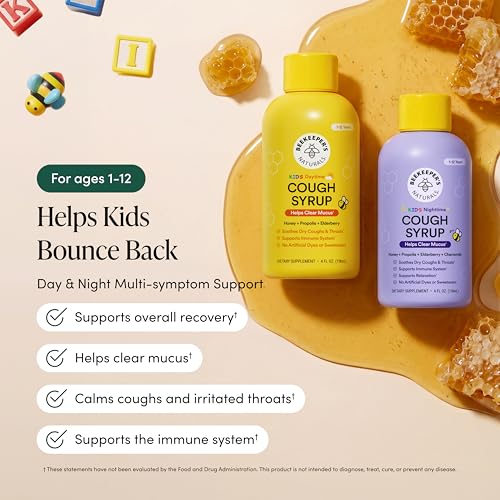 Image of Beekeeper's Naturals Kid's Cough Syrup Value Pack 2-Pack 4 fl oz Each | Value Pack, Immune Support with Elderberry, Vitamin C, D, Propolis & Raw Honey, Soothing, Clean Ingredients