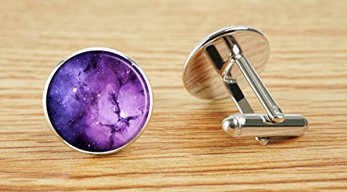 Ecowcow Custom Classic Jewelry Tuxedo Shirt Sliver Cufflinks Men's Unique Business Wedding Gifts (Nebula Galaxy Purple) #TOP2