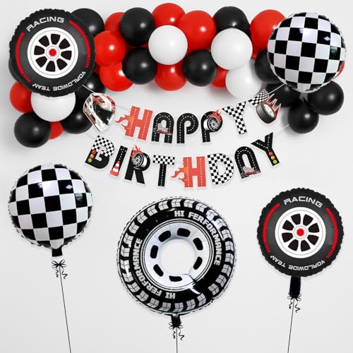 Image of Racing Car & Bike Theme Birthday Decoration Items Set of 36 Pcs | Baby Boy Birthday Decoration Items 5 year and Adults Vehicle Lover Bday Decor