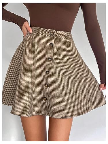 Milumia Women's Vintage Plaid High Waist Button Down A Line Casual Short Skirts4