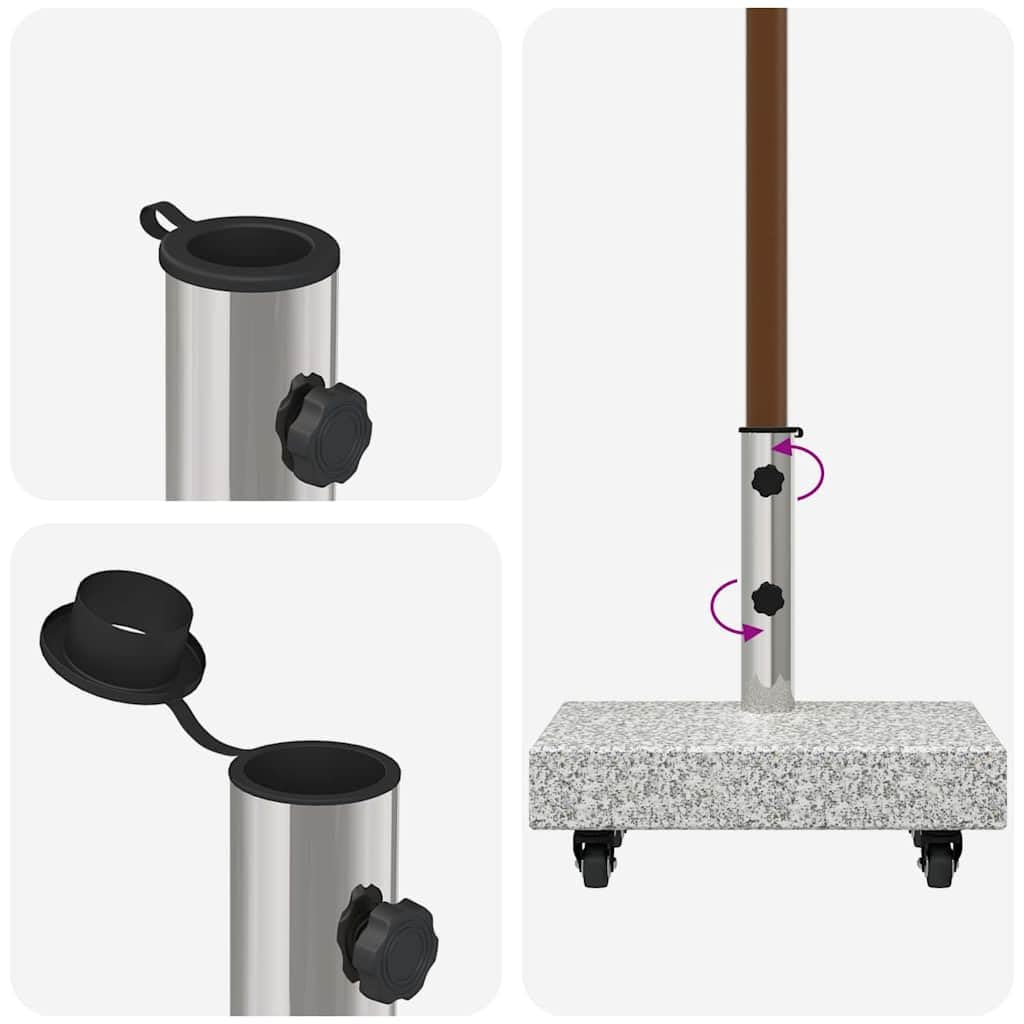 Supporto per ombrellone grigio in granito, 45 x 25 x 45 cm, con ruote, stabile, per giardino, balcone, terrazza, base pesante, resistente alle intemperie e facile da spostare