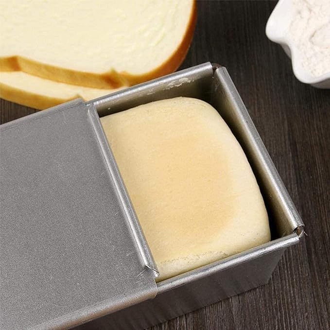 AZ Enterprises Professional Iron Sandwich Bread Mould (500 Gram)(Medium Size) /Pan/Tin Box with Cover for Baking Small, Silver (Pack of 2). 1