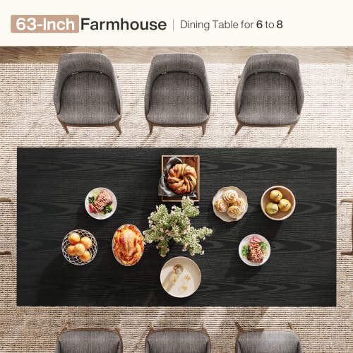Image of Tribesigns Black Dining Table, 63-Inch Farmhouse Kitchen Table | Strong Geometric Frame for Kitchen, Dining, Living Room, Office, Black