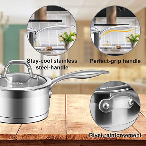 Duxtop Portable Induction Cooktop, Countertop Burner, Silver 9600LS/BT-200DZ & Professional Stainless Steel Sauce Pan with Lid, Kitchen Cookware, 1.6 Quart