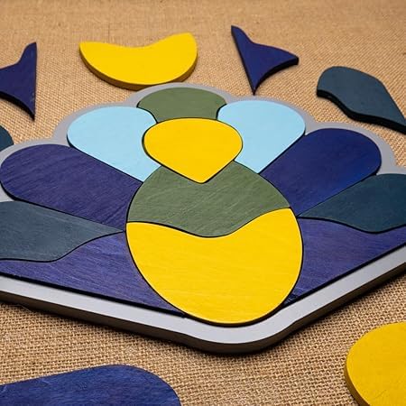 Image of Peacock Wooden Puzzle | Peacock Shaped Tray and 11 Colorful Wooden Shapes to Complete the Puzzle | Enchance Problem Solving, Abstract Thinking and Spatial Awareness | Ages: 3+ Years