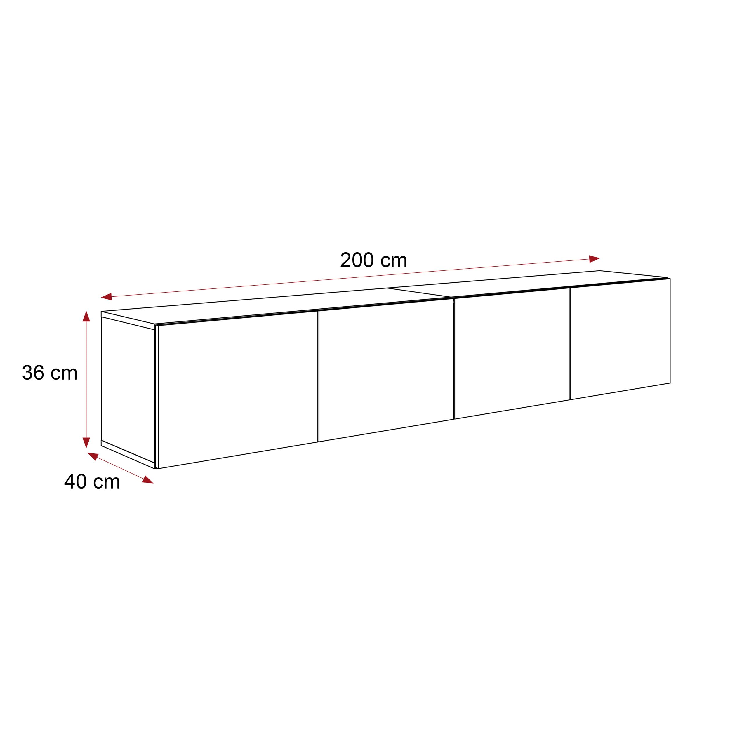 200 cm Meuble TV Suspendu 200 cm avec Rangement et LED - Meuble TV Mural avec 4 Compartiments Spacieux