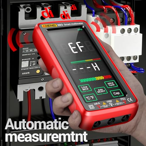 Image of Smart Multimeter, Digital Multimeter Tester with Touch Screen 6000 Counts Auto Ranging Rechargeable A Reverse Display NCV Tester with Flashlight for Electricians, DIY (Red)