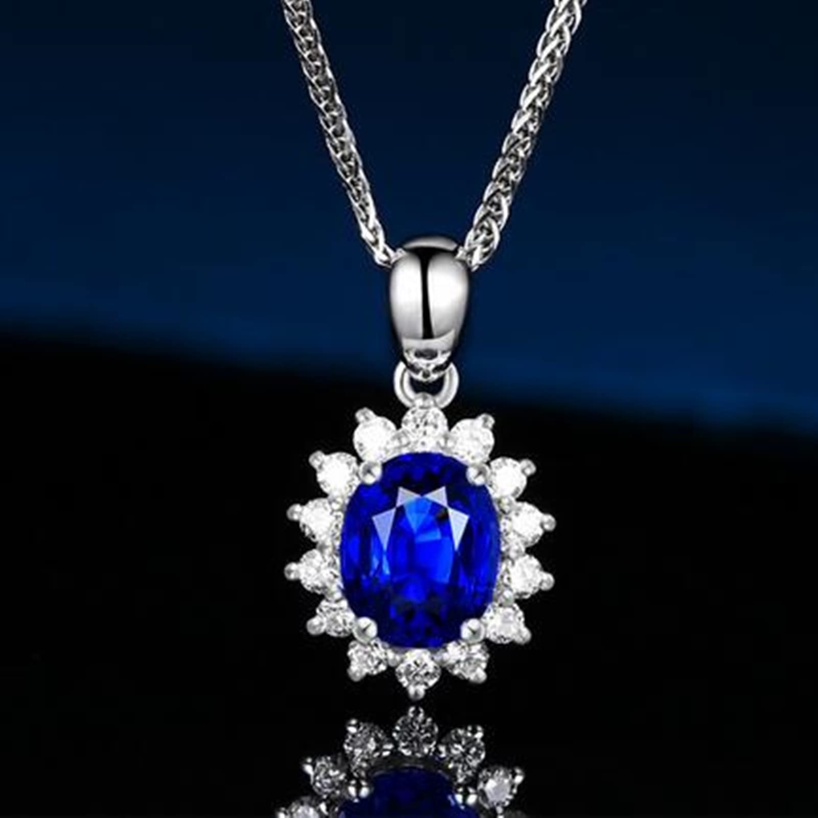 18 Karat Goldkette Damen, Halskette Damen Gold 750 Blume mit 0.7ct Blau Saphir und Diamant Halskette 45cm