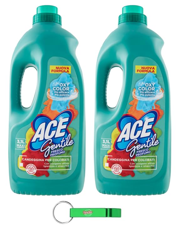 Ace Gentile Candeggina per Colorati, blanqueador para colores, aroma fresco, eficaz contra las manchas, 3100 ml + llavero Beni Culinari gratuito