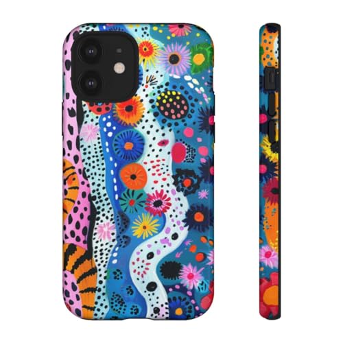 Coque iPhone 12 rigide brillante motif floral coloré anti-jaunissement