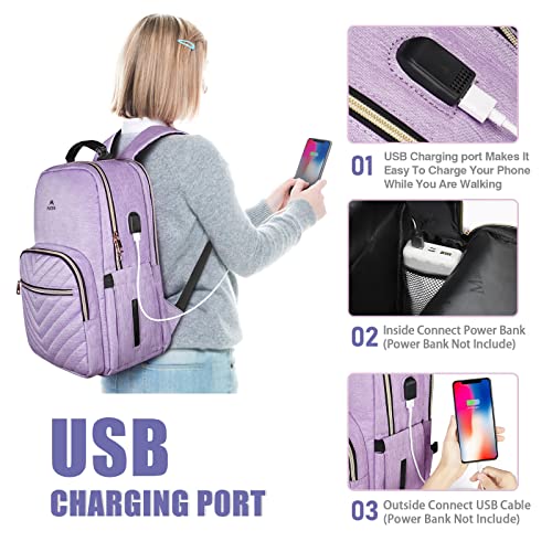 Matein Laptop Backpack For Women, Anti Theft 15.6 Inch College School Bookbag For Girls With Usb Charging Port, Water Resistant Stylish Travel Computer Work Backpack With Rfid Pocket For Nurse, Purple #TOP2